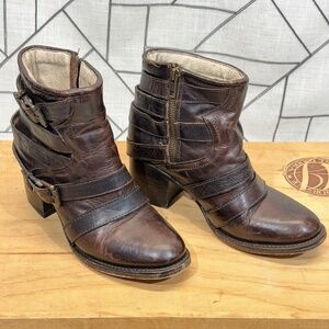 Freebird by Steven ESTES Boots Short Booties Buckle Brown Leather Womens Size 8